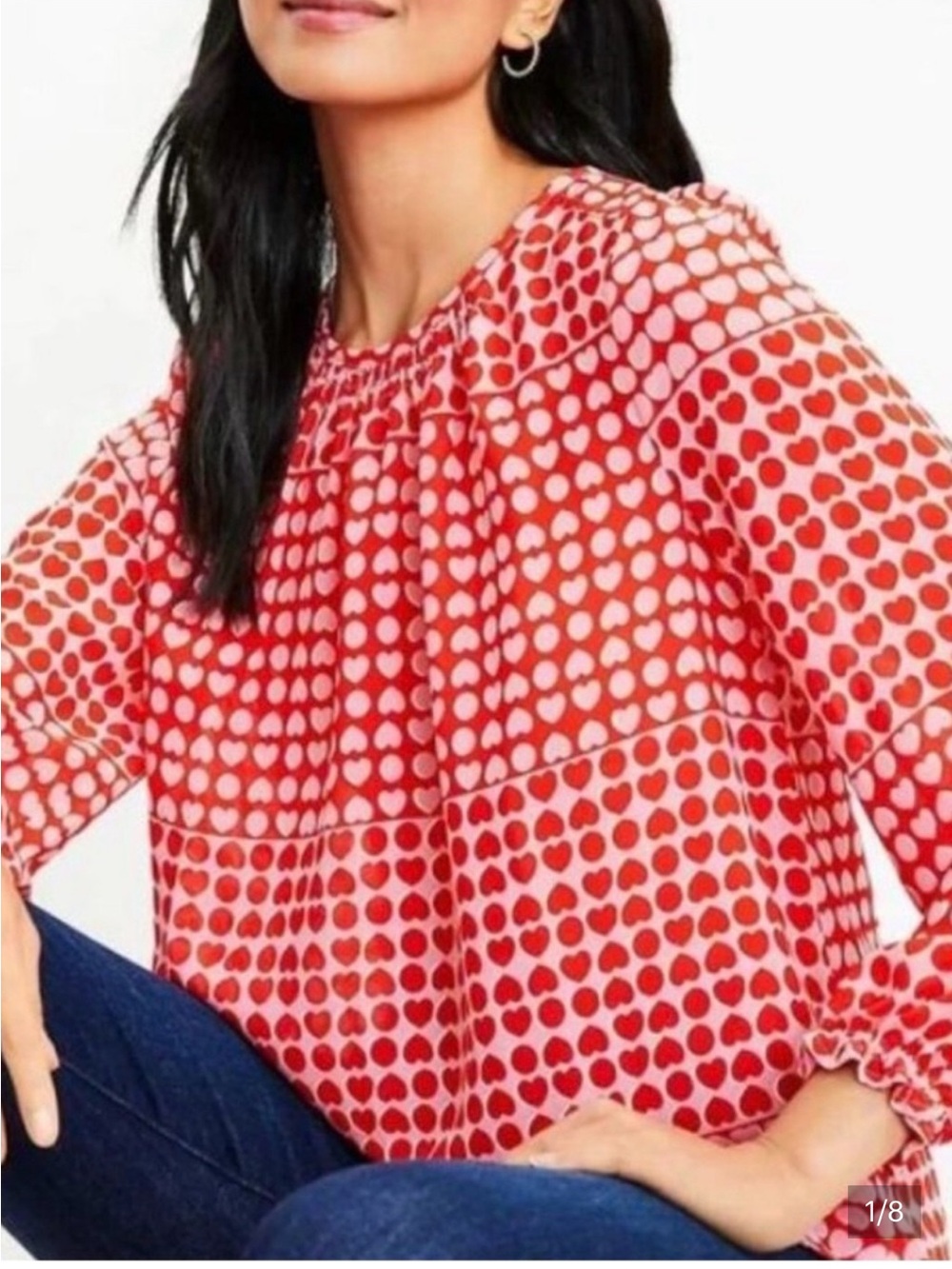 Loft Red Pink Heart Print Blouse Size Medium